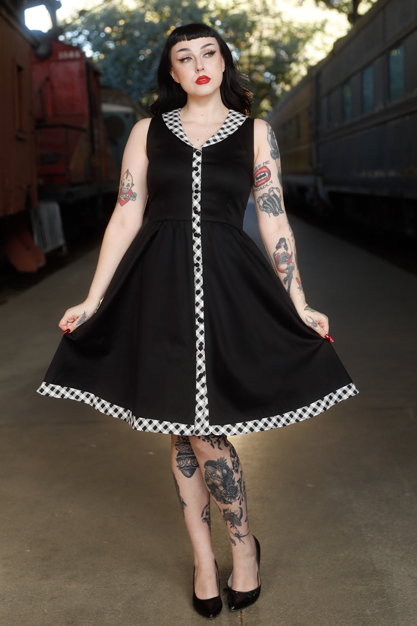 Maverick Black Sleeveless Shirt Dress With Gingham Stripes