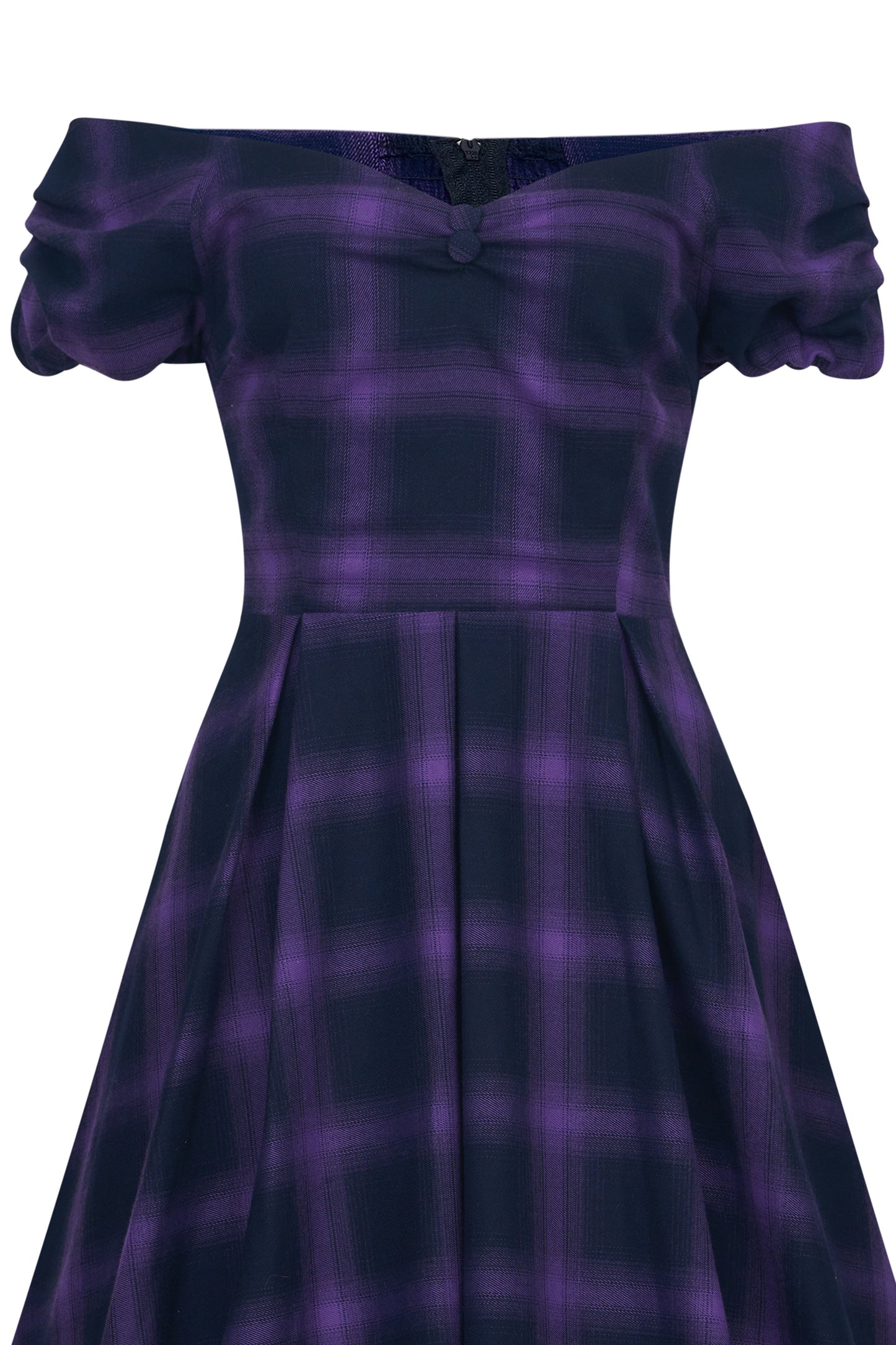 Lily Purple Tartan Check Off-Shoulder Swing Dress