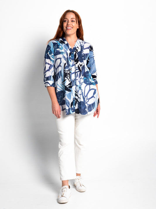 Palm Cove Top in Blue Tropical