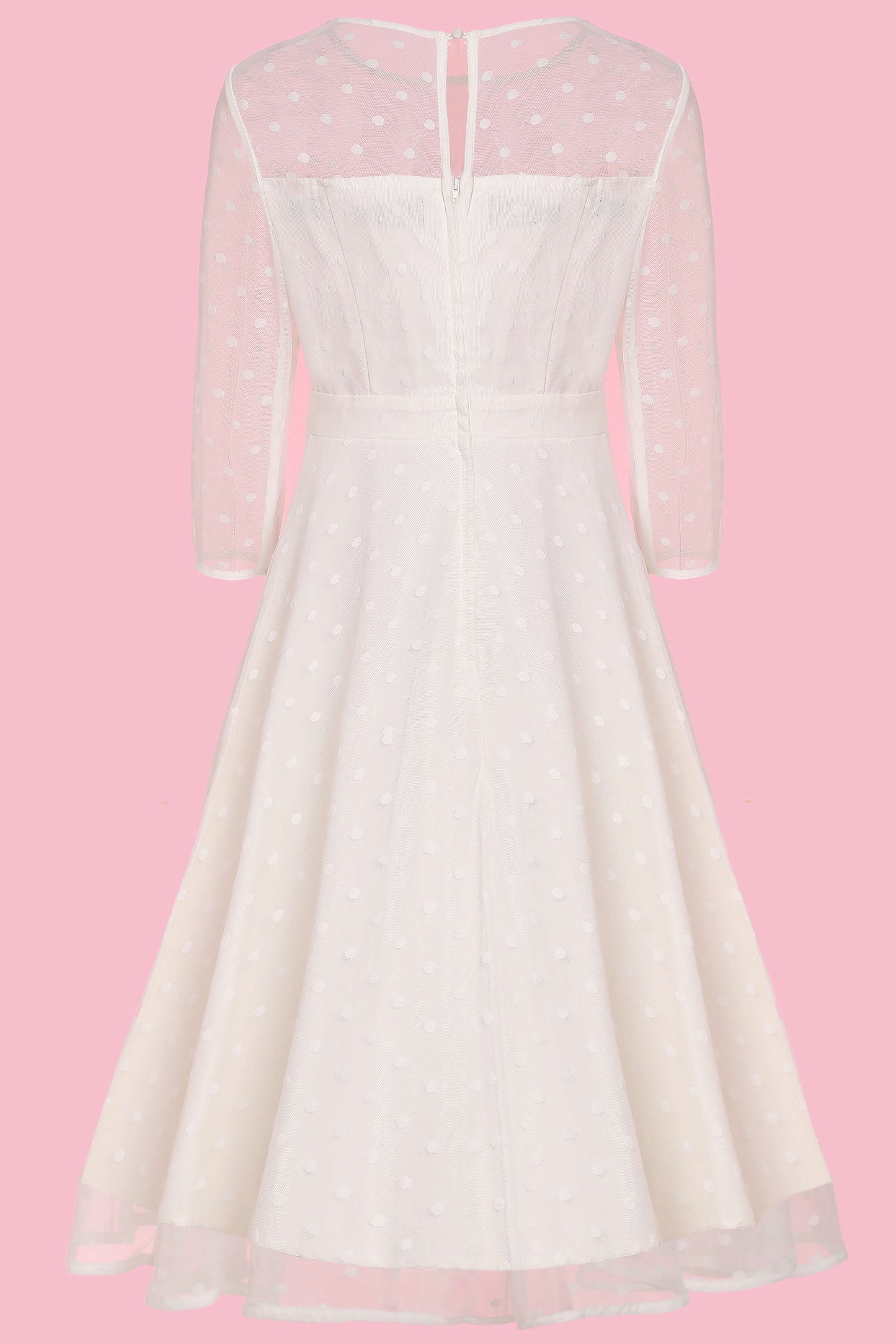 Madeline White Polka Dot Mesh Formal Dress
