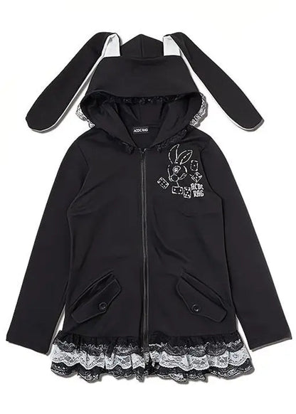 ACDC Rag Alice Gothic Rabbit Ears Zip Up Hoodie — front view