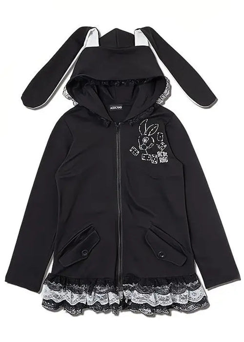 ACDC Rag Alice Gothic Rabbit Ears Zip Up Hoodie — front view