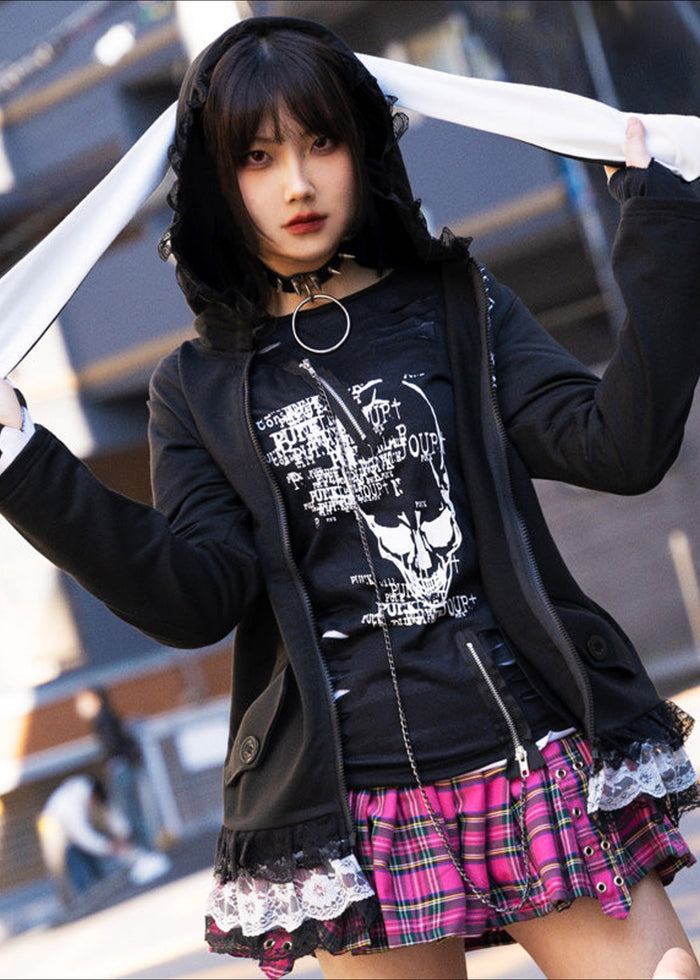 ACDC Rag Alice Gothic Rabbit Ears Zip Up Hoodie — model view