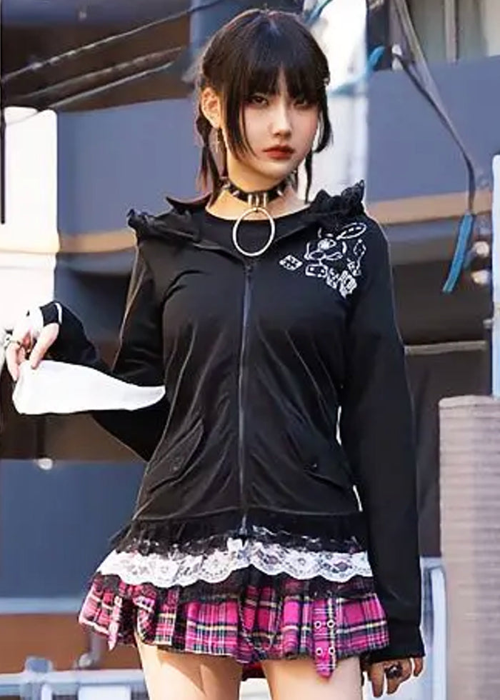 ACDC Rag Alice Gothic Rabbit Ears Zip Up Hoodie — detail shot