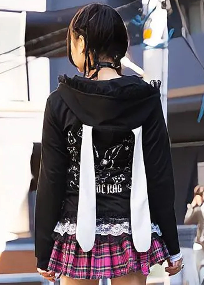 ACDC Rag Alice Gothic Rabbit Ears Zip Up Hoodie — model back view