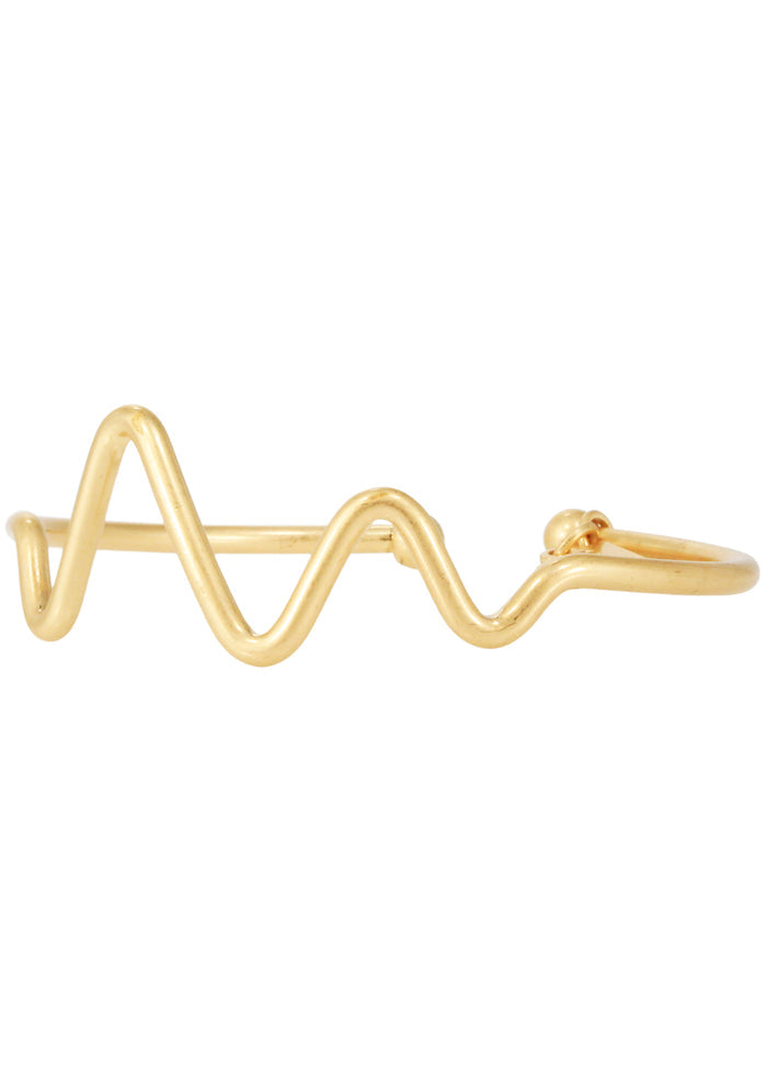 Erimish All Wrapped Up Cuff Bracelet in gold with twisted curve center design on open cuff festival bracelet — front view