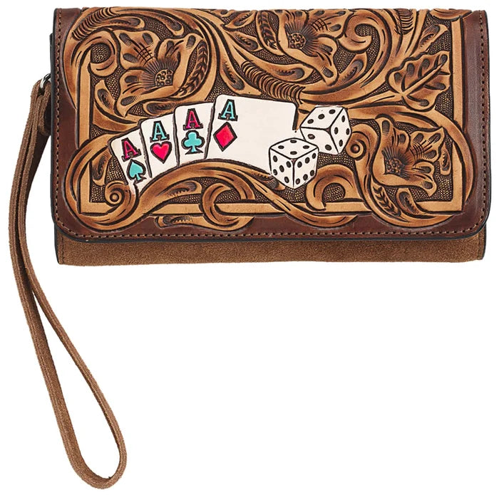 Angel Ranch Roxie Brown Suede Roxie Style Hand Tooled Ace Cards & Dice Wallet D330011202