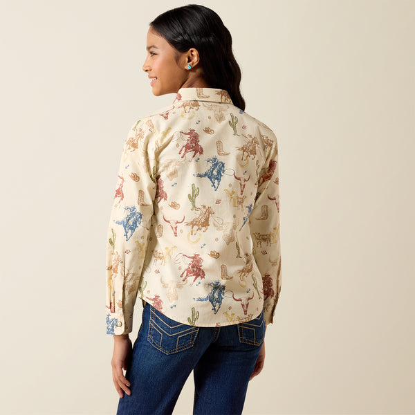 Ariat Girl's Ranch Tale Tan Desert Run Print Pearl Snap Long Sleeve Western Shirt 10079597