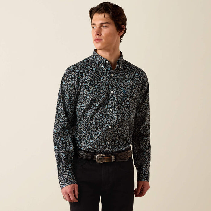 Ariat Men's Black Paisley Print Wrinkle Free Slim Fit Button Long Sleeve Western Shirt 10079487