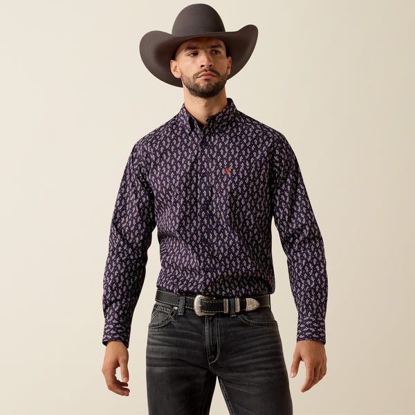 Ariat Men's Parry Purple Paisley Print Classic Fit Button Long Sleeve Shirt 10079288