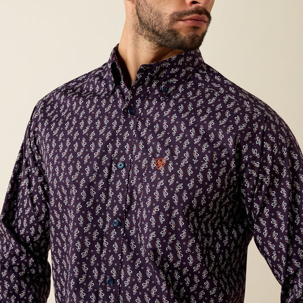 Ariat Men's Parry Purple Paisley Print Classic Fit Button Long Sleeve Shirt 10079288