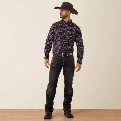 Ariat Men's Parry Purple Paisley Print Classic Fit Button Long Sleeve Shirt 10079288