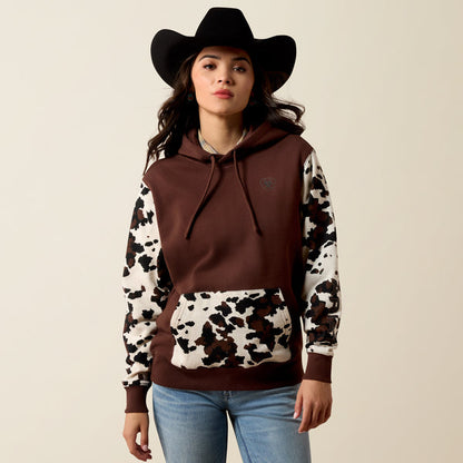 Ariat Women's Chicory Coffee Cow Print 2.0 Logo Hoodie 10079635