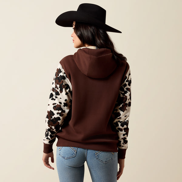 Ariat Women's Chicory Coffee Cow Print 2.0 Logo Hoodie 10079635
