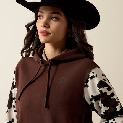 Ariat Women's Chicory Coffee Cow Print 2.0 Logo Hoodie 10079635