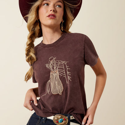 Ariat Women's Chocolate Plum Mineral Wash 'Rebel With A Cause' Embroidered Short Sleeve Tee 10079672