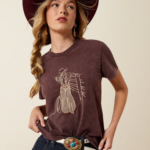 Ariat Women's Chocolate Plum Mineral Wash 'Rebel With A Cause' Embroidered Short Sleeve Tee 10079672