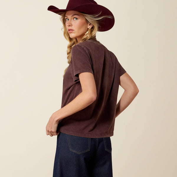 Ariat Women's Chocolate Plum Mineral Wash 'Rebel With A Cause' Embroidered Short Sleeve Tee 10079672