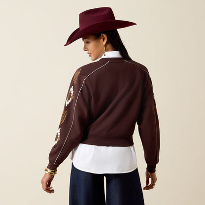 Ariat Women's Dakota Chocolate Plum V-Neck Aztec Embroidered Sweater 10079673