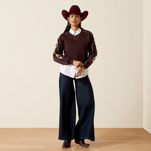 Ariat Women's Dakota Chocolate Plum V-Neck Aztec Embroidered Sweater 10079673