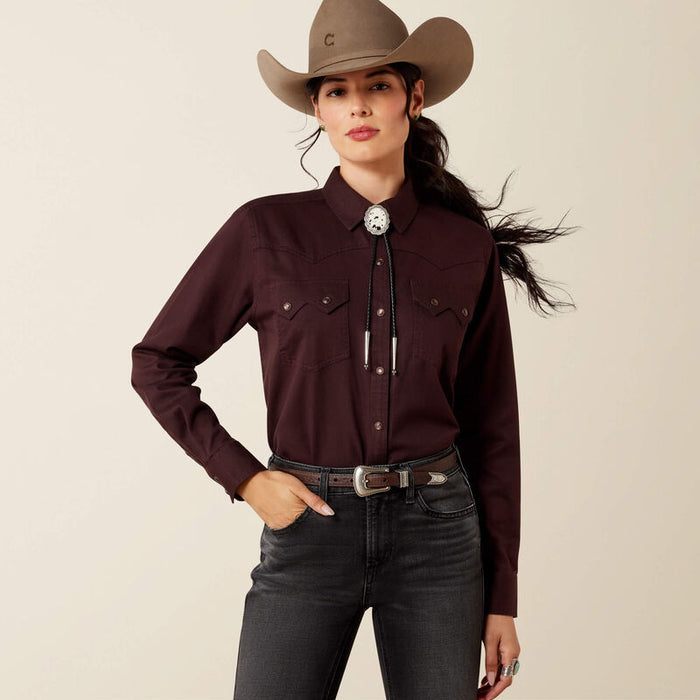 Ariat Women's Earthbound Chocolate Plum Pearl Snap Long Sleeve Western Shirt 10079629