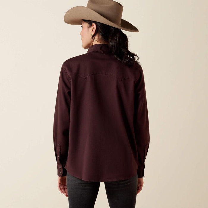 Ariat Women's Earthbound Chocolate Plum Pearl Snap Long Sleeve Western Shirt 10079629