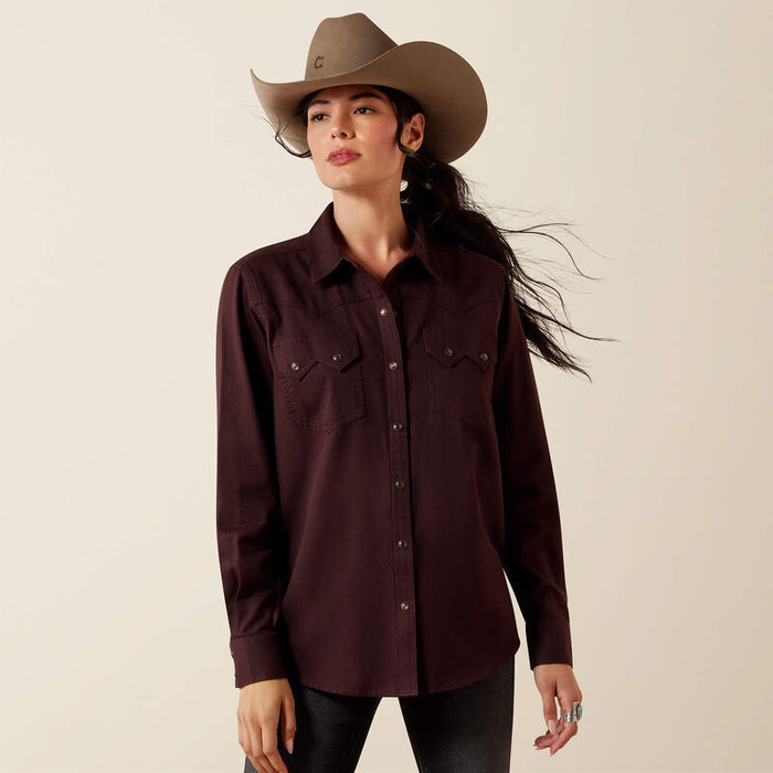 Ariat Women's Earthbound Chocolate Plum Pearl Snap Long Sleeve Western Shirt 10079629