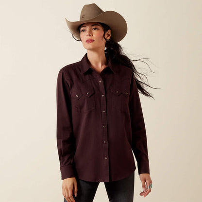 Ariat Women's Earthbound Chocolate Plum Pearl Snap Long Sleeve Western Shirt 10079629