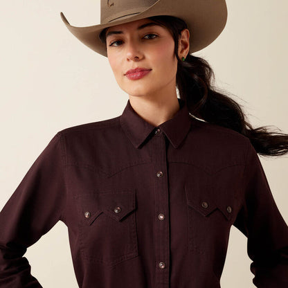 Ariat Women's Earthbound Chocolate Plum Pearl Snap Long Sleeve Western Shirt 10079629