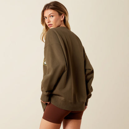 Ariat Women's Ivy Green 'Cowgirl" Patch Embroidered Oversized Pullover Sweatshirt 10079328