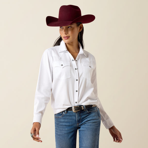Ariat Women's Silver Horizon White Concho Snap Long Sleeve Western Shirt 10079428