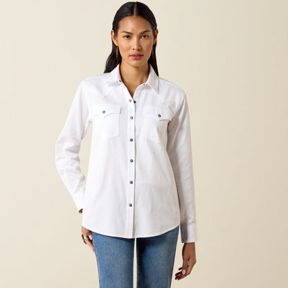 Ariat Women's Silver Horizon White Concho Snap Long Sleeve Western Shirt 10079428