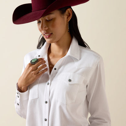 Ariat Women's Silver Horizon White Concho Snap Long Sleeve Western Shirt 10079428