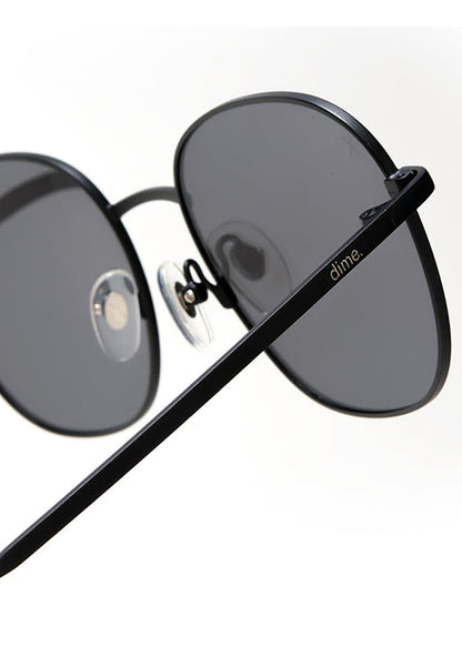 Dime Optics Avalon Sunglasses in matte black grey mirror — side view