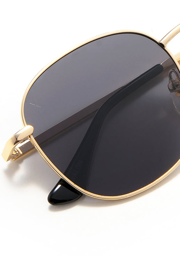 Dime Optics Avalon Sunglasses in matte gold grey — detail view