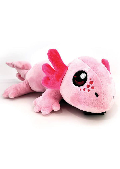 Sleepyville Critters Axolotl Plush Sling Backpack in pink with 3D axolotl plush on kawaii rave festival sling backpack — front view