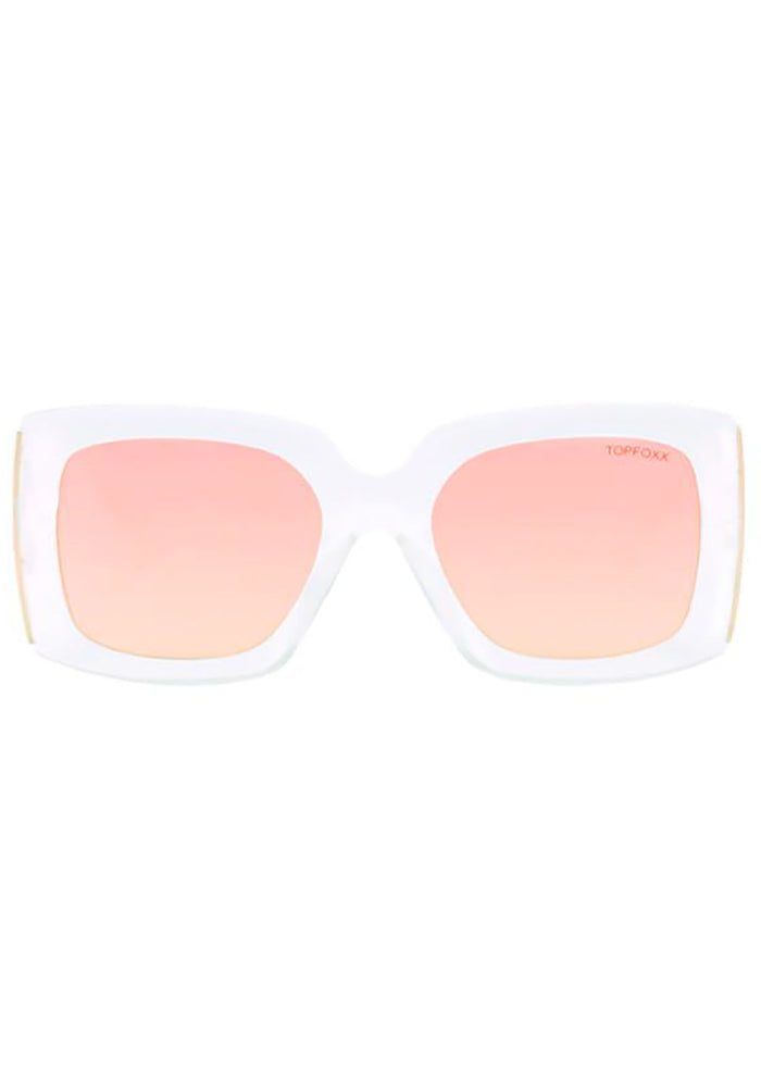 TopFoxx Bardot Sunglasses in rose gold with matte clear frame and mirrored lenses on festival sunglasses — front view