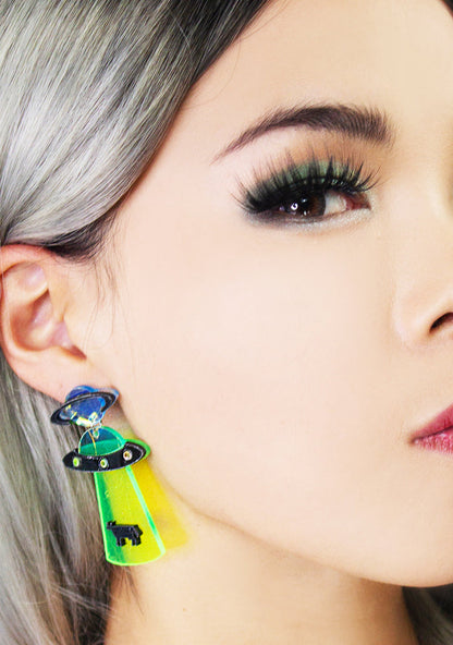 LASR Beam Me Up UFO Resin Earrings — front view