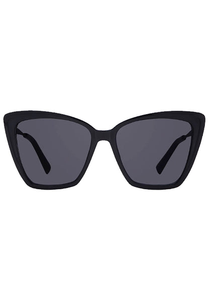DIFF Eyewear Becky II Polarized Sunglasses in black dark smoke with medium cat-eye frame on festival sunglasses — front view
