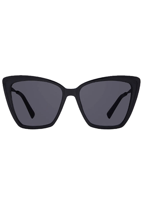 DIFF Eyewear Becky II Polarized Sunglasses in black dark smoke with medium cat-eye frame on festival sunglasses — front view