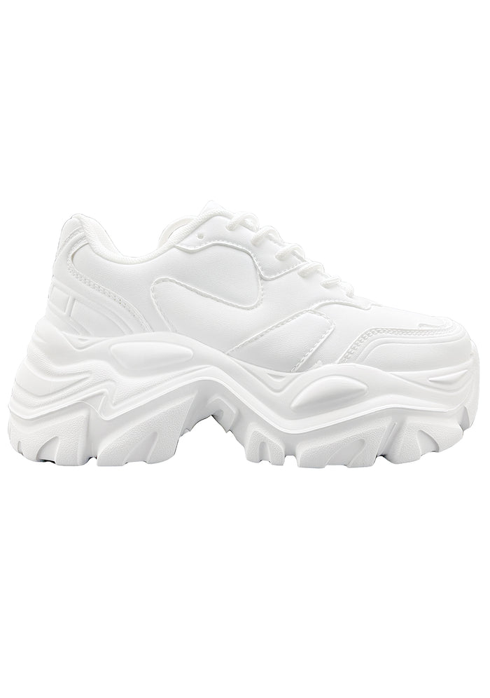 Berness BLAIR Pure White Platform Sneakers featuring a chunky 2-inch rubber platform sole and a clean white vegan leather upper.