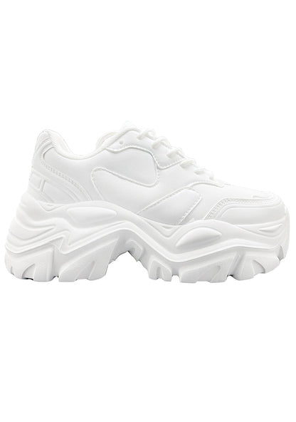Berness BLAIR Pure White Platform Sneakers featuring a chunky 2-inch rubber platform sole and a clean white vegan leather upper.