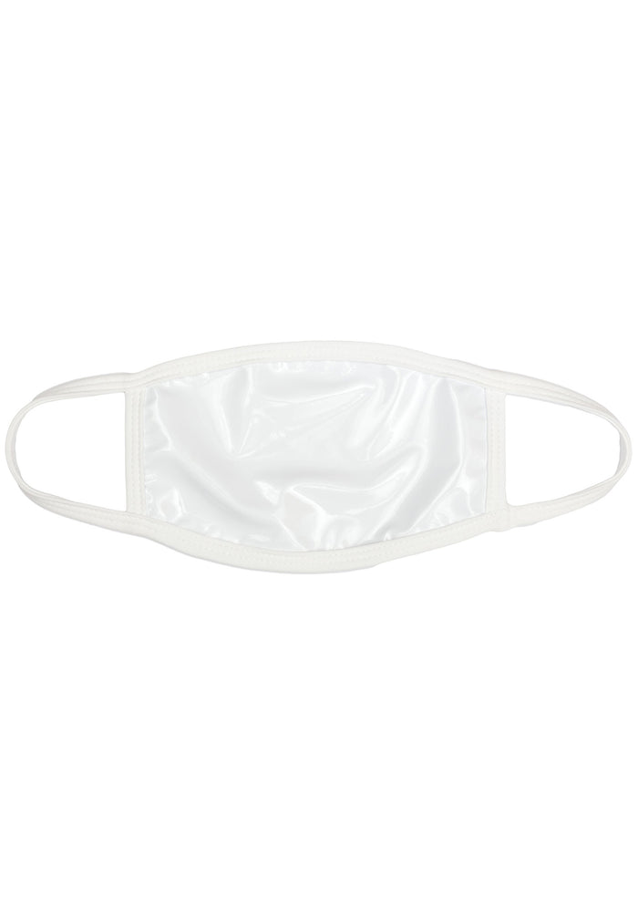 BGlittz Blanco Vinyl Dust Mask in white with solid white patent leather base on breathable nylon rave festival face mask — front view