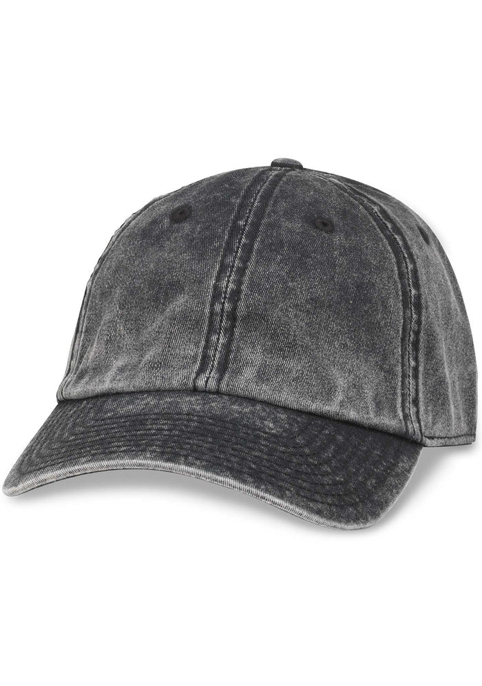 American Needle Blank Elston Washed Raglan Hat in black with clean minimal design on washed cotton twill festival baseball cap — front view