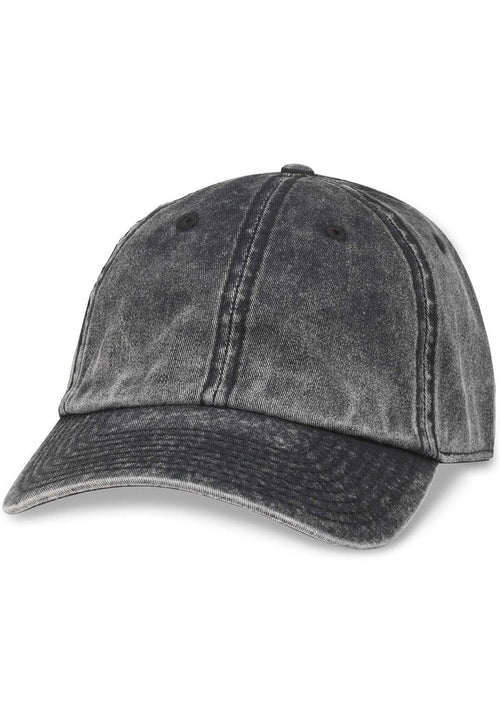American Needle Blank Elston Washed Raglan Hat in black with clean minimal design on washed cotton twill festival baseball cap — front view