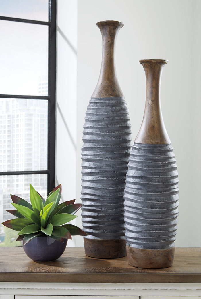 Blayze - Vase Set (Set of 2) - Antique Gray / Brown