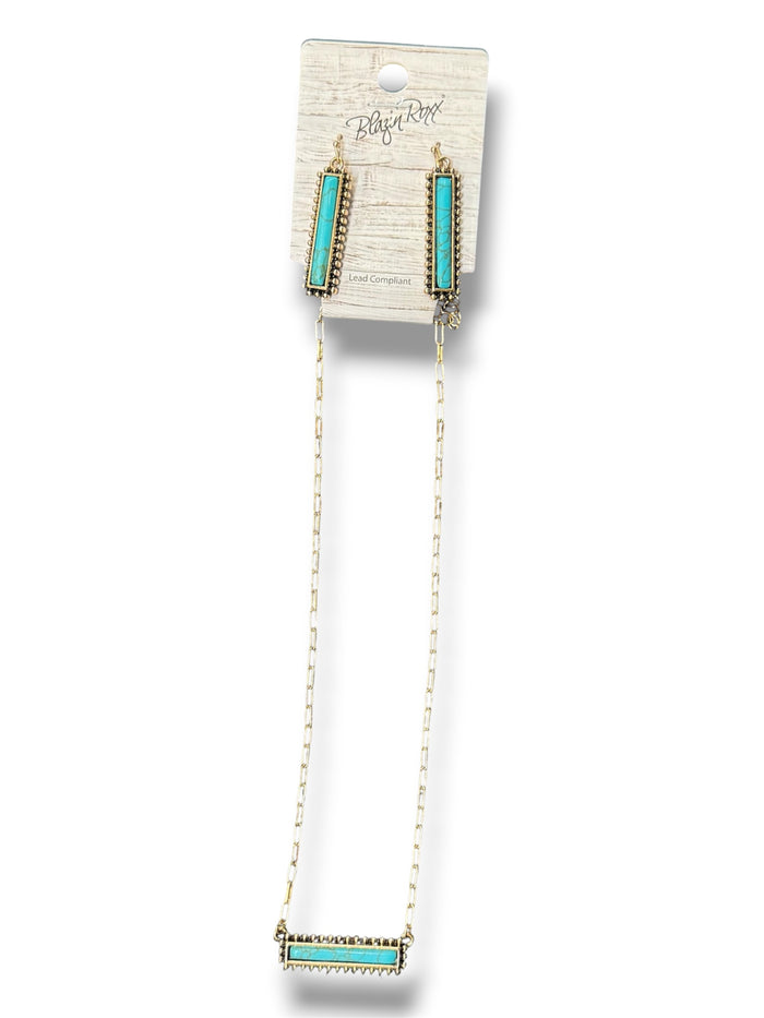 Blazin' Roxx Turquoise Bar Pendant Earring & Necklace Set 301005133