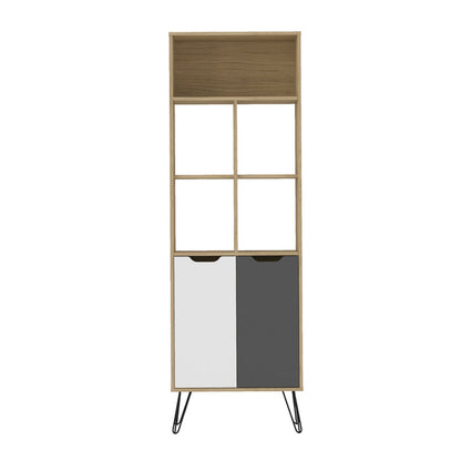 Bookcase Estocolmo 4436 2 Doors With 5 Niches  60*30*182Cm Oak/Graphite/White (Limited 3 Months Warranty)