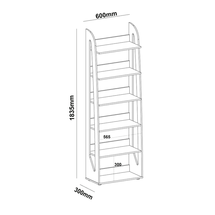 Bookcase Floripa 4364 6 Shelves  60*30*183.5Cm Black (Limited 3 Months Warranty)