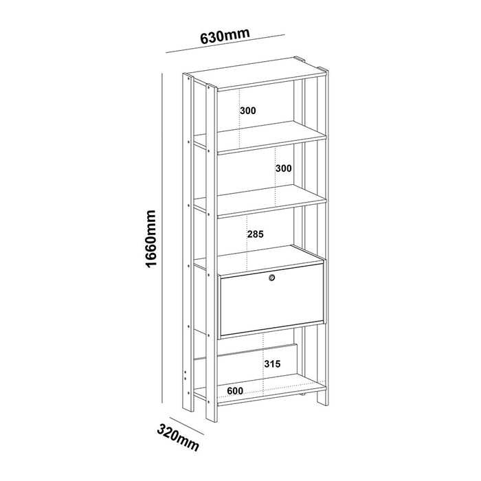 Bookcase Match 4234 4 Shelves  63*32*166Cm Off White / Oak  (Limited 3 Months Warranty)